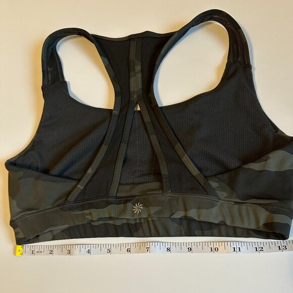Athleta Contender Printed Sports Bra Size Medium Black Olive Camo - Picture 6 of 6